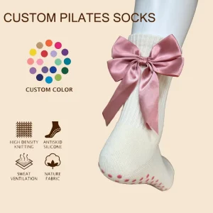 Women’s Pink Bow Decor Non-Slip Pilates Yoga Socks With Dual Inside Grip