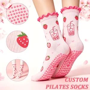 Women’s Ruffle Grip Yoga Ballet Pilates Sports Socks with Embroidery