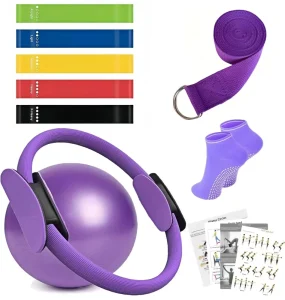 Women’s Yoga Accessories Set with Stretch Resistance Band, Pilates Ring, Yoga Ball and Yoga Socks