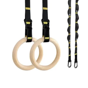 Wood Gym Rings with Nylon Straps Suspension Training Set