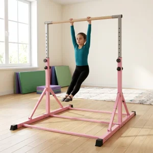 Wood Gymnastic Bar with Adjustable Height, 90-150 cm, for Kids