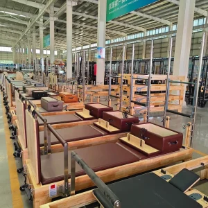Wood Pilates Reformer with Sliding Semi-Elevated Bed for Home Fitness