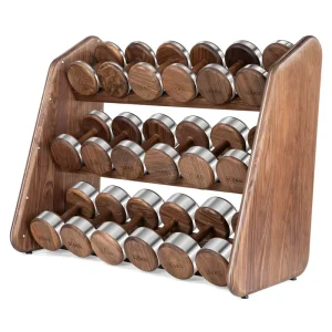 Wooden Dumbbells with Stainless Steel Weights and Solid Walnut Finish