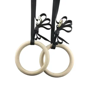Wooden Fitness Suspension Trainer with 28/32 mm Gymnastic Rings, Buckles and Straps