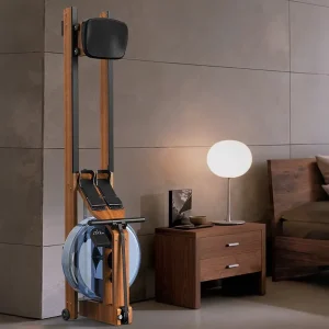 Wooden Foldable Water Rowing Machine with Adjustable Monitor and Bluetooth App for Home