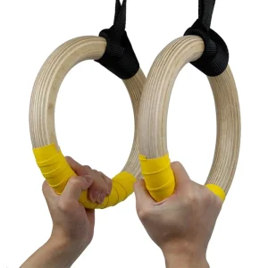 Wooden Gym Rings with Adjustable Straps for Strength Training and Gymnastics