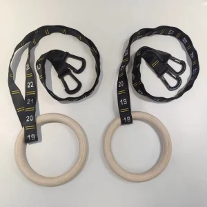 Wooden Gymnastic Rings with Adjustable Straps Suspension Trainer Kit for Home Gym and Commercial Use