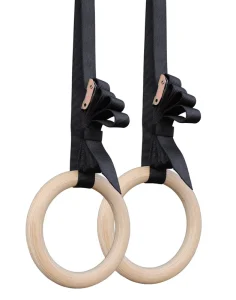 Wooden Gymnastic Training Rings with Buckle Straps for Pull-Ups and Suspension Training