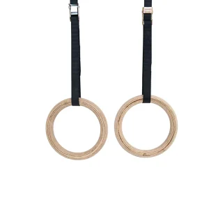 Wooden Gymnastics Rings with Adjustable Cam Buckle Straps
