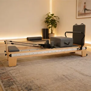 Wooden Pilates Reformer Model Y09-03 Adjustable Frame Wheels Eco-Friendly Materials Portable