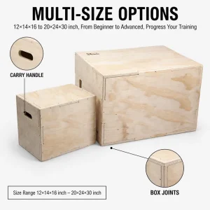 Wooden Plyometric Box 30 Inch with Carry Handle for Home Gym Cross Training