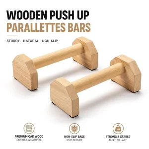 Wooden Push-Up Bars Parallettes Set with Non-Slip Base