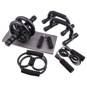 Workout Exercise Home Gym Fitness Muscle Trainer Push Up Abdominal Roller Wheel Kit 7pcs with Jump Rope and Hand Grip