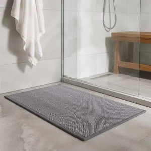 Woven Bathroom Rug 60x90cm Non-Slip Rubber Backing Machine Washable Anti-Skid Bath Mat Beige