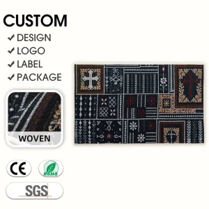 Woven Tapestry Area Rug with Vintage Gothic Cross Floral Pattern for Entryway and Living Room
