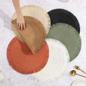 Woven and Paper Heat-Insulating Round Placemats Modern Simple Style for Dining Table