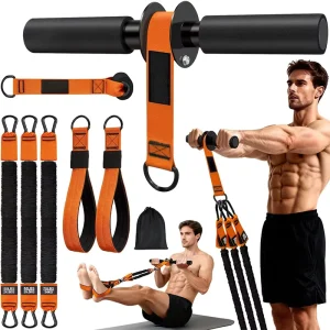 Wrist Strength Training Bar with Pull-Up Resistance Bands and Foam Grip