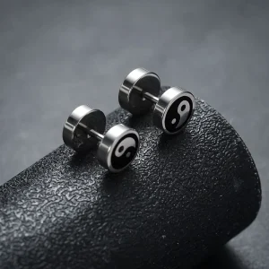 Yin Yang Taiji Symbol Dumbbell Stud Earrings Unisex Punk Jewelry