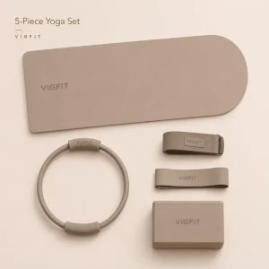 Yoga Accessories Set with TPE Yoga Mat Pilates Ring EVA Block Stretch Strap and Resistance Bands