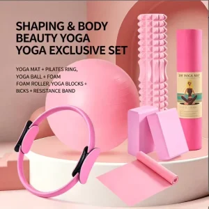 Yoga Equipment Set with Pilates Ring, Yoga Mat, Ball, Blocks and Resistance Band for Home Workouts