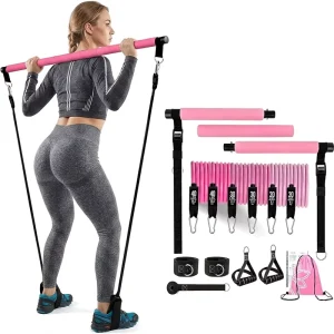 Yoga Fitness Bar 180-Pound Resistance Band Adjustable Pilates Stick Tension Rope Set