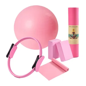 Yoga Pilates Accessories Set with Yoga Ball, Block, Resistance Band and Magic Circle Ring