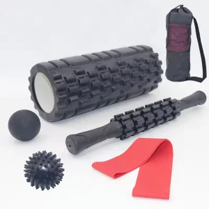 Yoga Pilates Fitness Foam Roller Set with Massage Roller, Massage Ball, Stretching Belt, and Yoga Mat