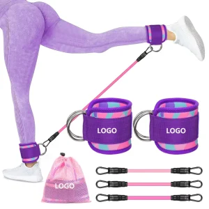 Yoga Resistance Tube Training Elastic Rubber TPE Material Booty Ankle Resistance Bands with Cuffs