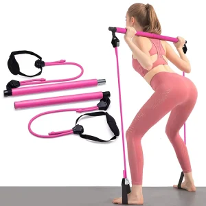 Yoga Stick Pilates Bar Kit with Adjustable Resistance Band