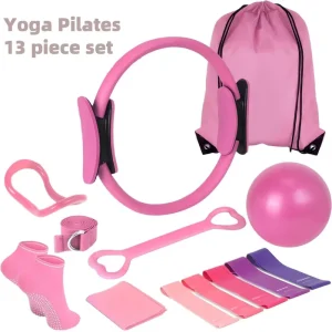 Yoga and Fitness Accessory Set with Resistance Loops, Pilates Ball, Arm Workout Bands, and Bag