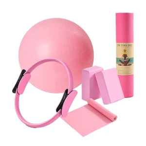 Yoga and Pilates Accessories Kit with Mat, Ball, Block, Resistance Band and Magic Circle Ring