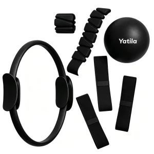 Yoga and Pilates Accessories Set with Silicone Ankle and Wrist Weights, Pilates Ring, Yoga Ball, Mat, and Resistance Band