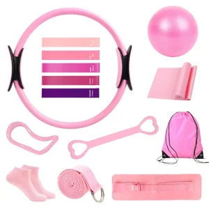 Yoga and Pilates Workout Accessories Set with Yoga Ball, Pilates Ring, Stretch Band, and Resistance Band